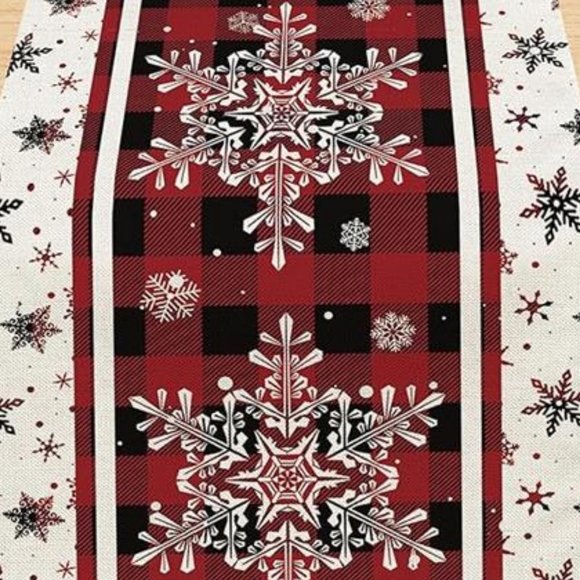 Christmas Table Runner Plaid Decor Winter Snowflake Decoration Decorative Cloth - Picture 8 of 10